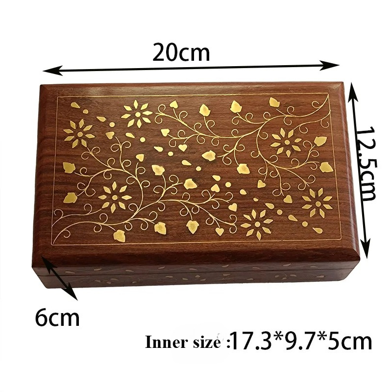 Indian Jewelry Watches - Handgefertigte, mit Kupfer eingelegte Massivholzkiste, Schmuck-Organizer