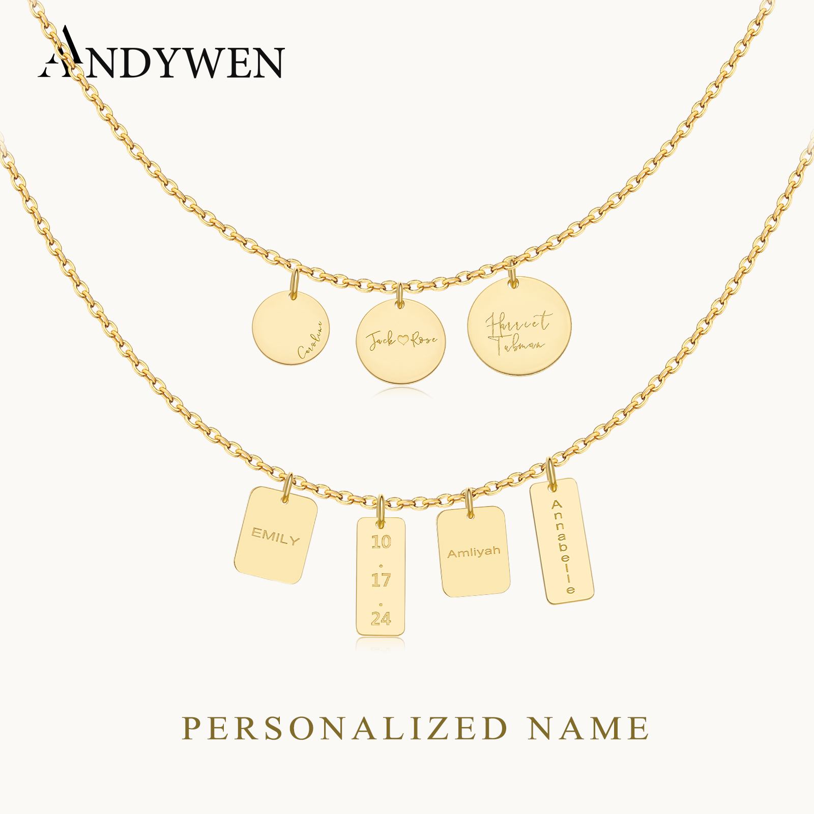 Engraved Name Necklace - ANDYWEN Halskette mit Anhänger aus 925er-Sterlingsilber,