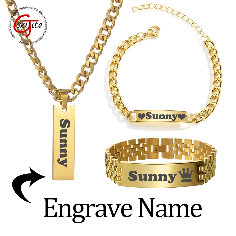 Engraved Name Necklace - Goxijite Individuell gravierte Namenskette, kubanisches Ketten-Set,