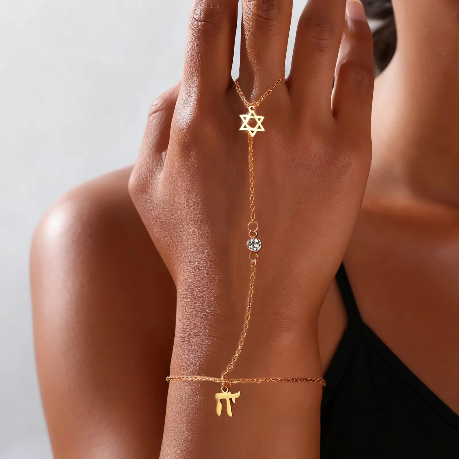 Jewelry & Watches Bench - Jüdischer Davidstern Hebräischer Buchstabe Chai Fingerarmband
