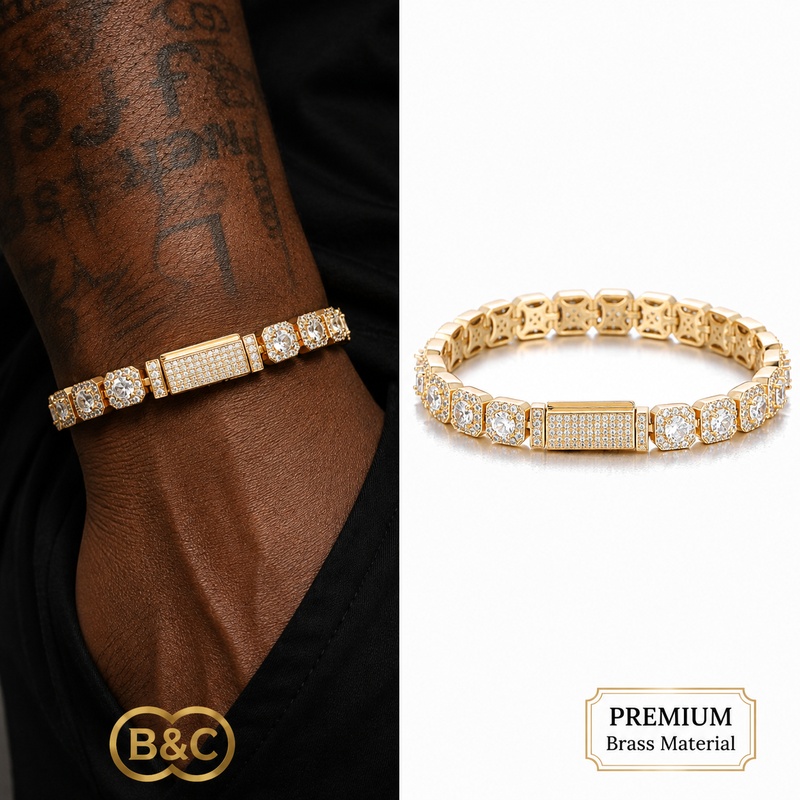 Tennis Bracelet Cubic - B&C Gold Tennis-Armband für Herren, Quadratische