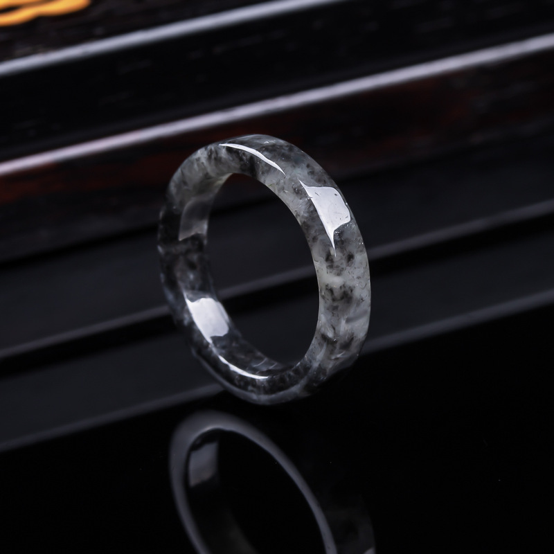 Jewelry & Watches Bench - Natürlicher A-Klasse Burmesischer, schwarzer Jadeit-Eisring, Schmuck